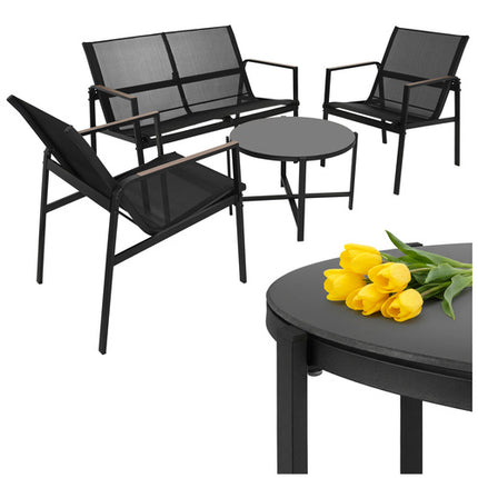 Gardlov Balkonset - 4-delig - Tafel, 2 Stoelen en Bank - Zwart