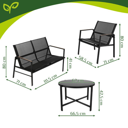 Gardlov Balkonset - 4-delig - Tafel, 2 Stoelen en Bank - Zwart