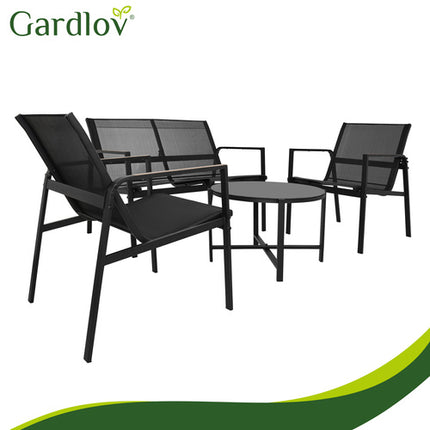 Gardlov Balkonset - 4-delig - Tafel, 2 Stoelen en Bank - Zwart