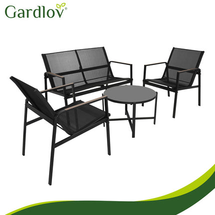 Gardlov Balkonset - 4-delig - Tafel, 2 Stoelen en Bank - Zwart