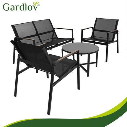 Gardlov Balkonset - 4-delig - Tafel, 2 Stoelen en Bank - Zwart