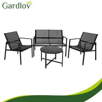 Gardlov Balkonset - 4-delig - Tafel, 2 Stoelen en Bank - Zwart