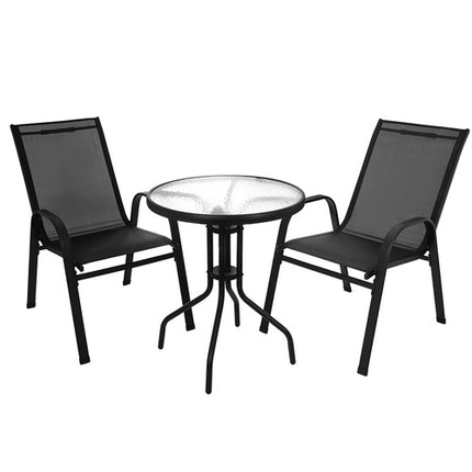 Gardlov Balkonset - 3-Delig - 2 Stoelen & Glazen Tafel - Zwart