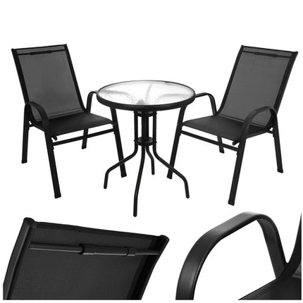 Gardlov Balkonset - 3-Delig - 2 Stoelen & Glazen Tafel - Zwart