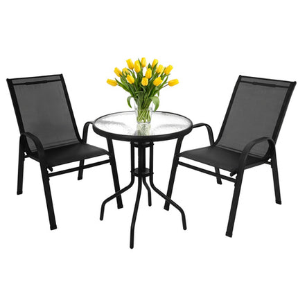 Gardlov Balkonset - 3-Delig - 2 Stoelen & Glazen Tafel - Zwart