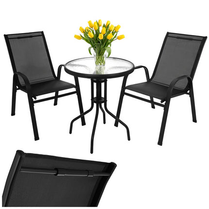 Gardlov Balkonset - 3-Delig - 2 Stoelen & Glazen Tafel - Zwart