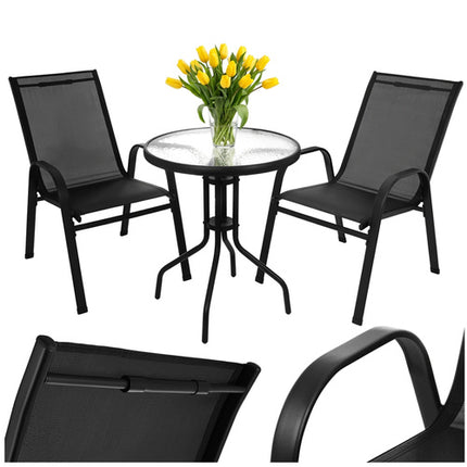 Gardlov Balkonset - 3-Delig - 2 Stoelen & Glazen Tafel - Zwart