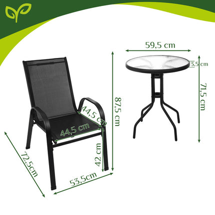 Gardlov Balkonset - 3-Delig - 2 Stoelen & Glazen Tafel - Zwart