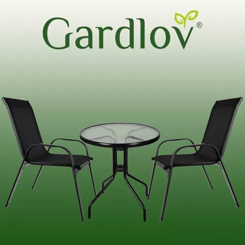 Gardlov Balkonset - 3-delig - Tafel met Glazen Blad en 2 Stoelen