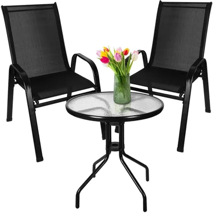 Gardlov Balkonset - 3-delig - Tafel met Glazen Blad en 2 Stoelen