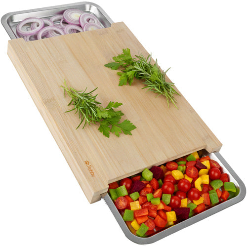 Ruhhy 25707 Bamboe Snijplank met Uitschuifbare Bakken - 40 x 28,5 cm