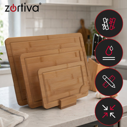 Zortiva Bamboe Snijplankenset - 3 Stuks - Met Standaard