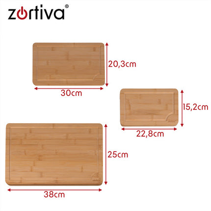 Zortiva Bamboe Snijplankenset - 3 Stuks - Met Standaard
