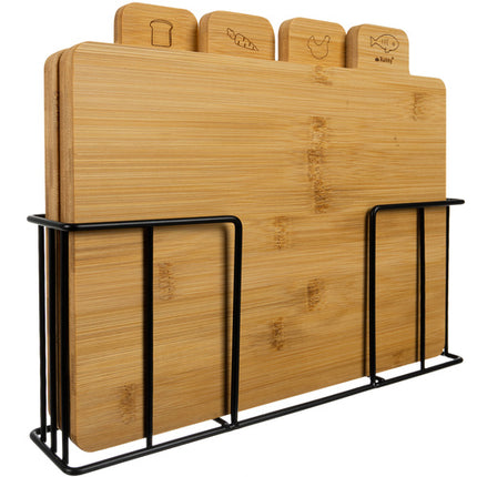 Ruhhy Bamboe Snijplanken Set - 4 Stuks - Met Metalen Houder