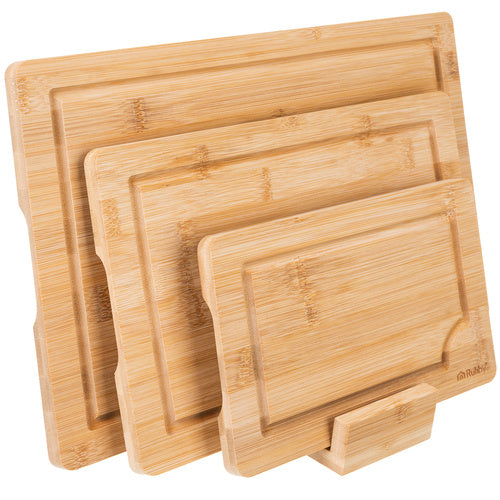 Ruhhy Bamboe Snijplanken Set - 3 Stuks - Met Houder en Sapgeul