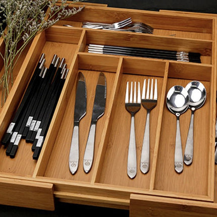 Ruhhy Uitschuifbare Bamboe Bestekbak – 6 tot 8 Vakken – 50 x 45,5 cm