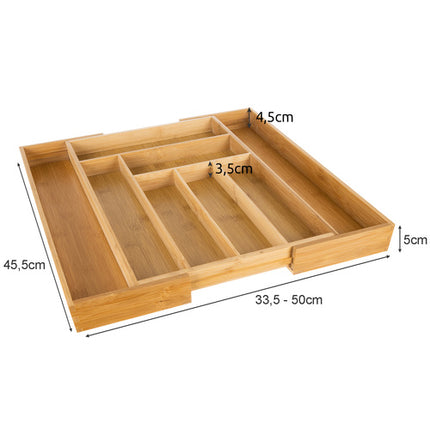 Ruhhy Uitschuifbare Bamboe Bestekbak – 6 tot 8 Vakken – 50 x 45,5 cm