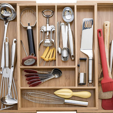 Ruhhy Uitschuifbare Bamboe Bestekbak – 6 tot 8 Vakken – 50 x 45,5 cm