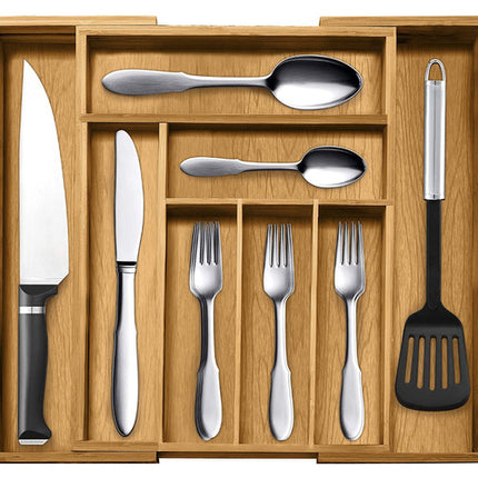 Ruhhy Uitschuifbare Bamboe Bestekbak – 6 tot 8 Vakken – 50 x 45,5 cm