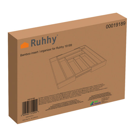 Ruhhy Uitschuifbare Bamboe Bestekbak – 6 tot 8 Vakken – 50 x 45,5 cm