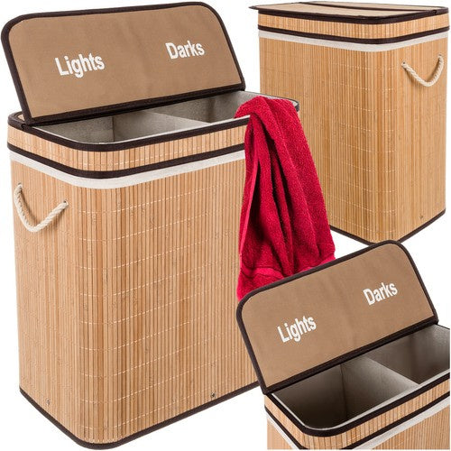 Ruhhy Bamboe Wasmand - Twee Compartimenten - 100 Liter - 60x54x35 cm