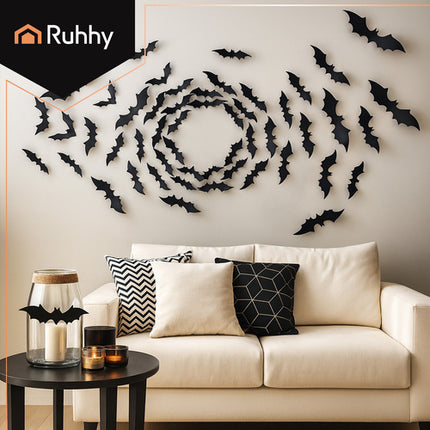 Ruhhy 3D Vleermuis Muurstickers - 56 Delig - Halloween Decoratie