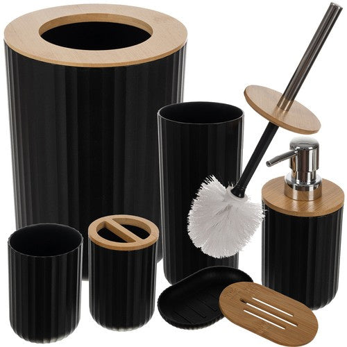 Ruhhy Badkameraccessoires Set - 6-delig - Zwart met Bamboe