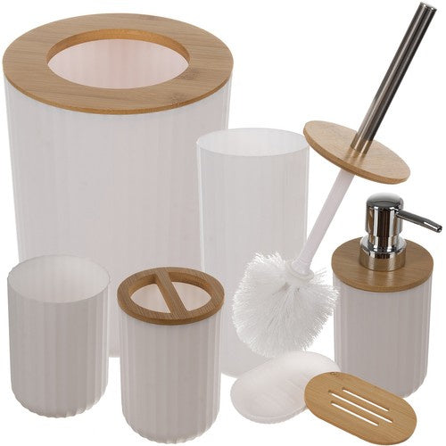 Ruhhy Badkameraccessoires Set - 6-delig - Wit met Bamboe