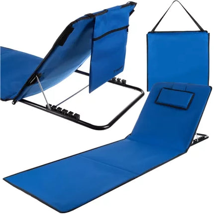 Trizand Strandmat met Rugleuning - 150 x 50 cm - Inclusief Kussen - Blauw