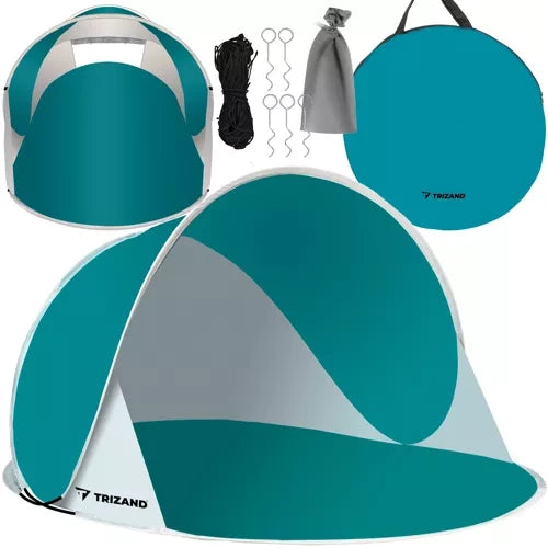Trizand 23856 Pop-Up Strandtent – 190 x 120 x 86 cm – UV30+ Bescherming – Blauw/Grijs