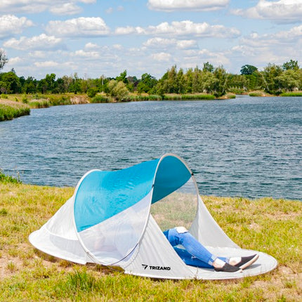 Iso Trade Pop-Up Strandtent – 220 x 120 x 90 cm – Turkoois/Grijs