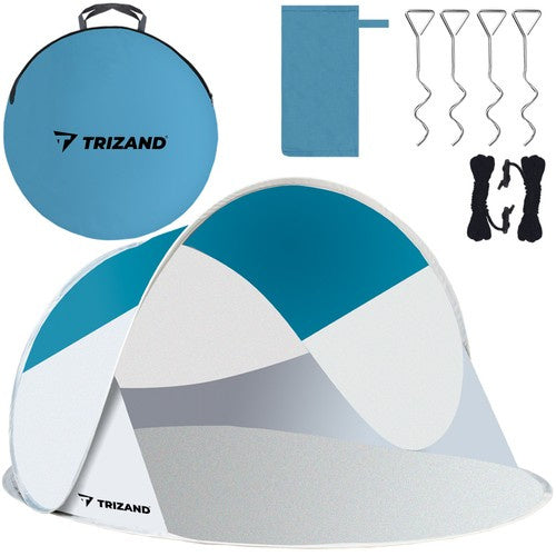 Iso Trade Pop-Up Strandtent – 220 x 120 x 90 cm – Turkoois/Grijs