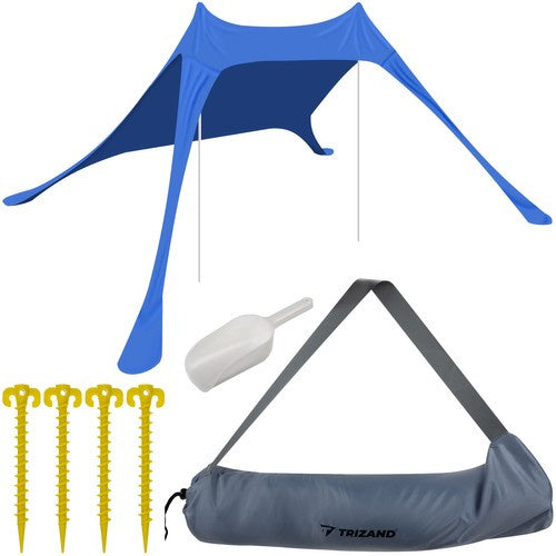 Trizand 20982 Strandtent en Zonnezeil – 450 x 450 x 160 cm – UV50+ – Blauw