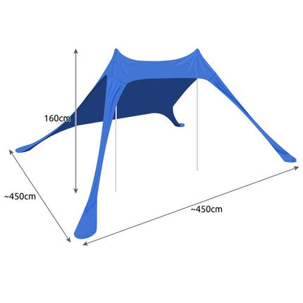Trizand 20982 Strandtent en Zonnezeil – 450 x 450 x 160 cm – UV50+ – Blauw