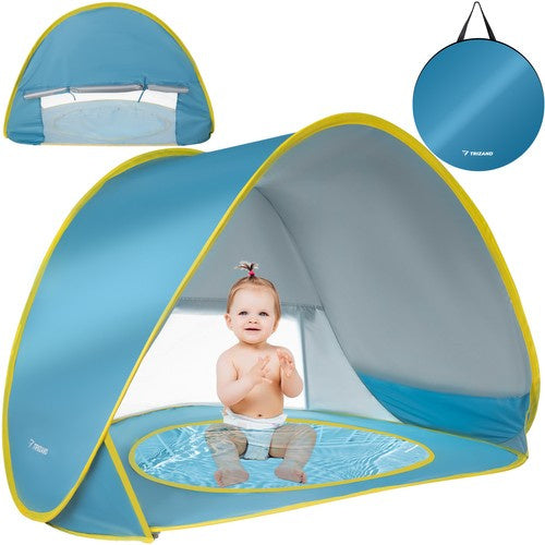 Iso Trade 21204 Pop-Up Strandtent met Zwembadje – 65 x 115 x 80 cm – Blauw/Geel
