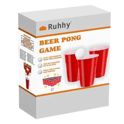 Ruhhy Beer Pong Set - 50 Rode Party Cups - Inclusief 3 Pingpongballen
