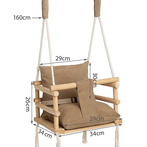 Kruzzel Kinder Schommel - Fluweel - Beige - Houten Frame
