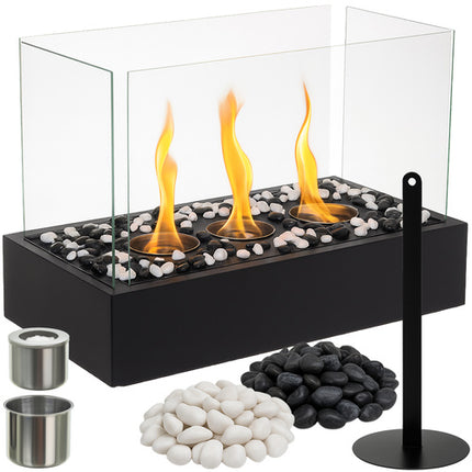 Kaminer Bio-ethanol Haard - 45x29 cm - Rookvrij - Met Stenen - Zwart