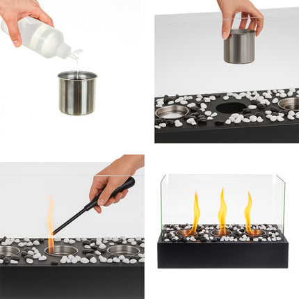 Kaminer Bio-ethanol Haard - 45x29 cm - Rookvrij - Met Stenen - Zwart