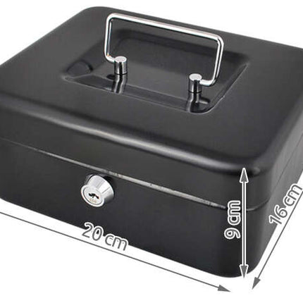 Malatec Geldkist - 20 x 16 x 9 cm - Met Uitneembaar Muntinzet - Zwart