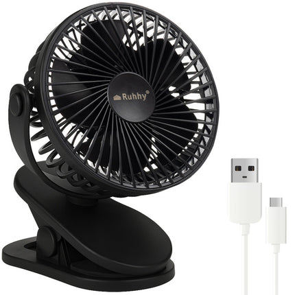 Ruhhy 25567 Draadloze Ventilator met Clip - 1200mAh - Zwart - 3-in-1