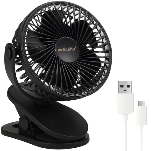 Ruhhy 25567 Draadloze Ventilator met Clip - 1200mAh - Zwart - 3-in-1