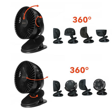 Ruhhy 25567 Draadloze Ventilator met Clip - 1200mAh - Zwart - 3-in-1