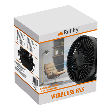 Ruhhy 25567 Draadloze Ventilator met Clip - 1200mAh - Zwart - 3-in-1