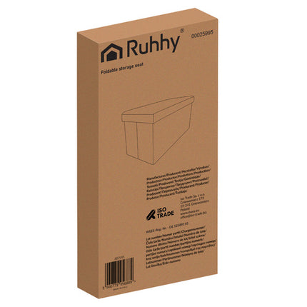 Ruhhy Velours Poef - 60 x 30 x 30 cm - 54 Liter - Zwart - Met Opbergruimte