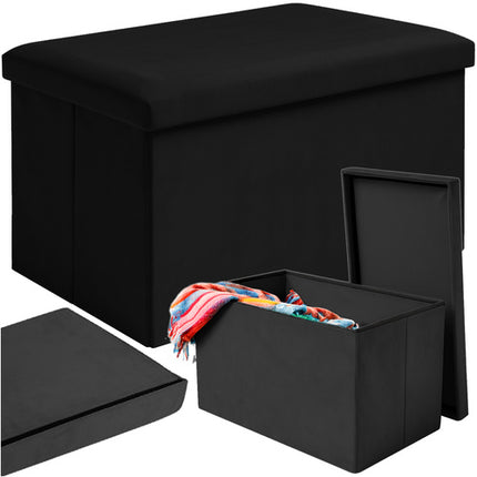 Ruhhy Velours Poef - 60 x 30 x 30 cm - 54 Liter - Zwart - Met Opbergruimte