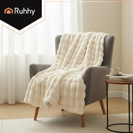 Ruhhy Fleeceplaid - 160 x 100 cm - Dubbelzijdig - Wit