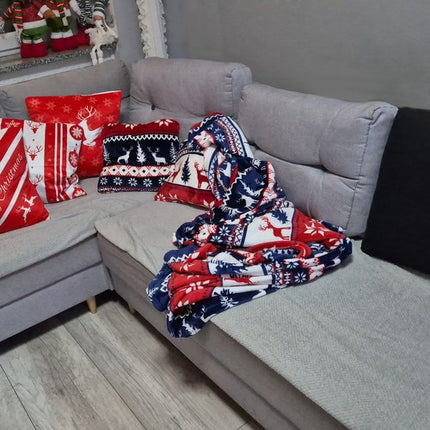 Ruhhy Kerst Plaid - 160 x 200 cm - Inclusief 2 Kussenslopen - Rood/Wit