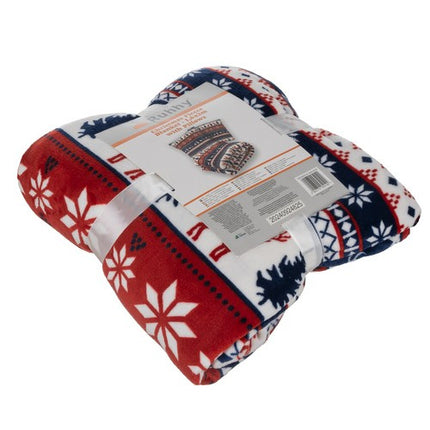 Ruhhy Kerst Plaid - 160 x 200 cm - Inclusief 2 Kussenslopen - Rood/Wit
