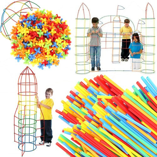 Kruzzel Rietjes Bouwblokken - 408-Delig - Educatieve 3D Constructieset
